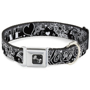Dog Bone Seatbelt Buckle Collar - Love Love Black/White