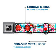 Dog Bone Seatbelt Buckle Collar - Lollipop Hearts White