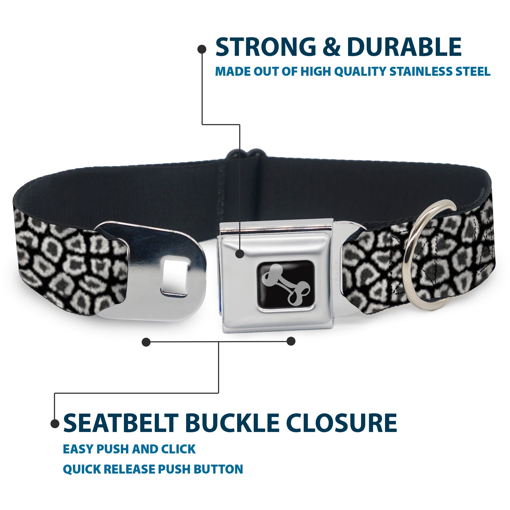 Dog Bone Seatbelt Buckle Collar - Leopard Black