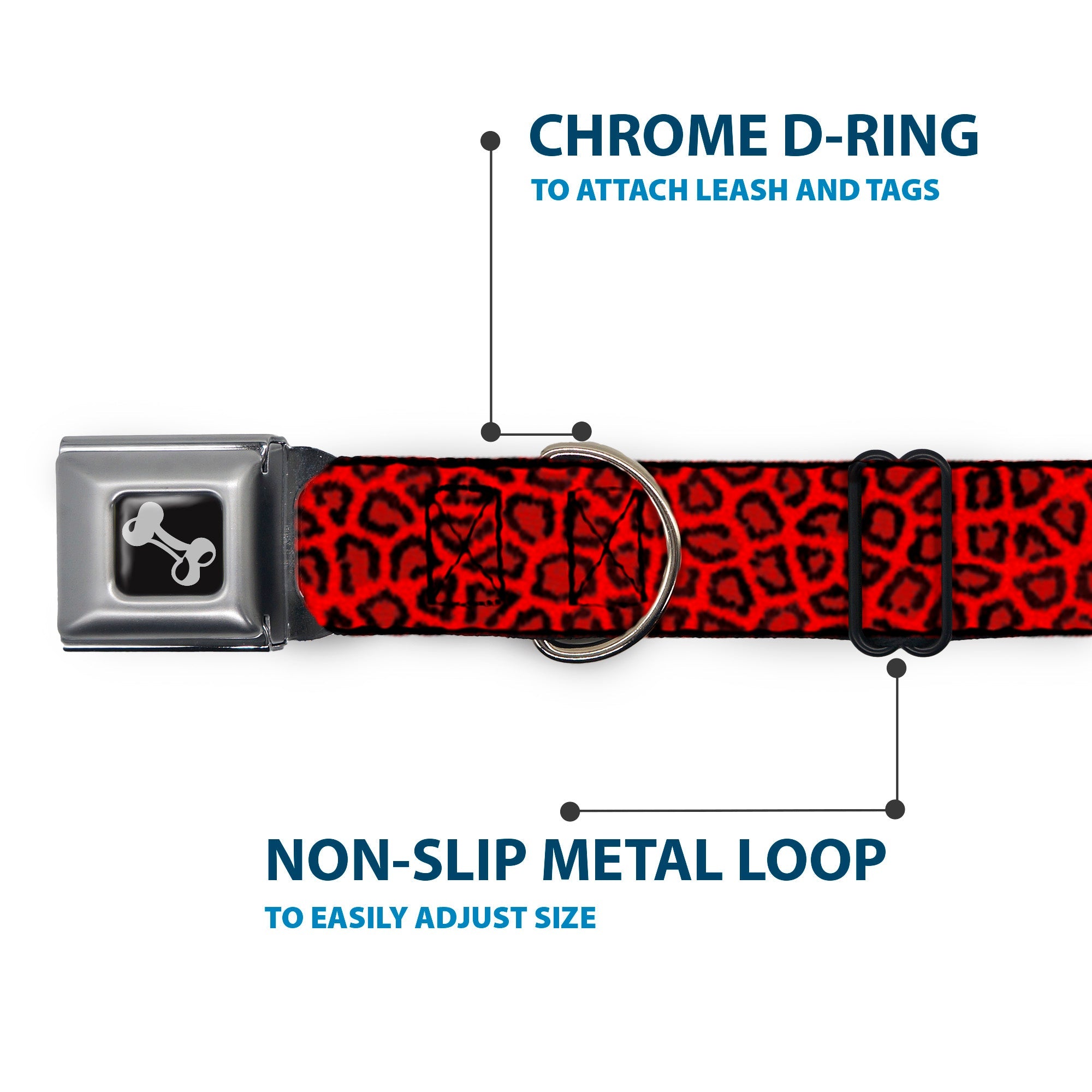 Dog Bone Seatbelt Buckle Collar - Leopard Red