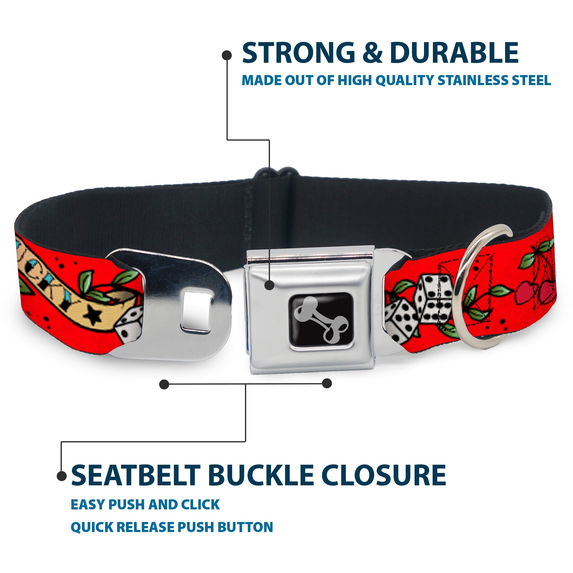 Dog Bone Seatbelt Buckle Collar - Lucky Red