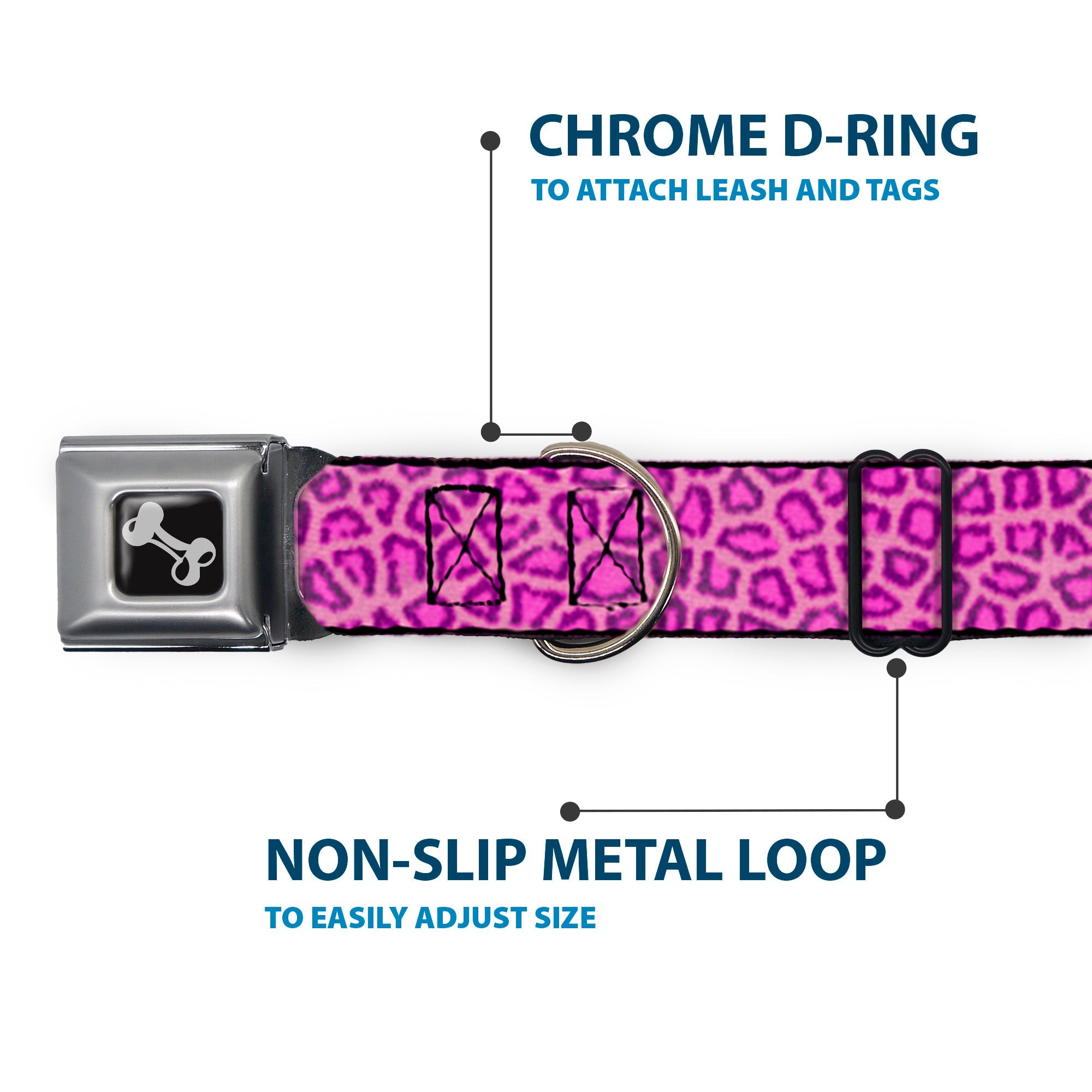 Dog Bone Seatbelt Buckle Collar - Leopard Baby Pink