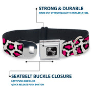 Dog Bone Seatbelt Buckle Collar - Leopard White/Fuchsia