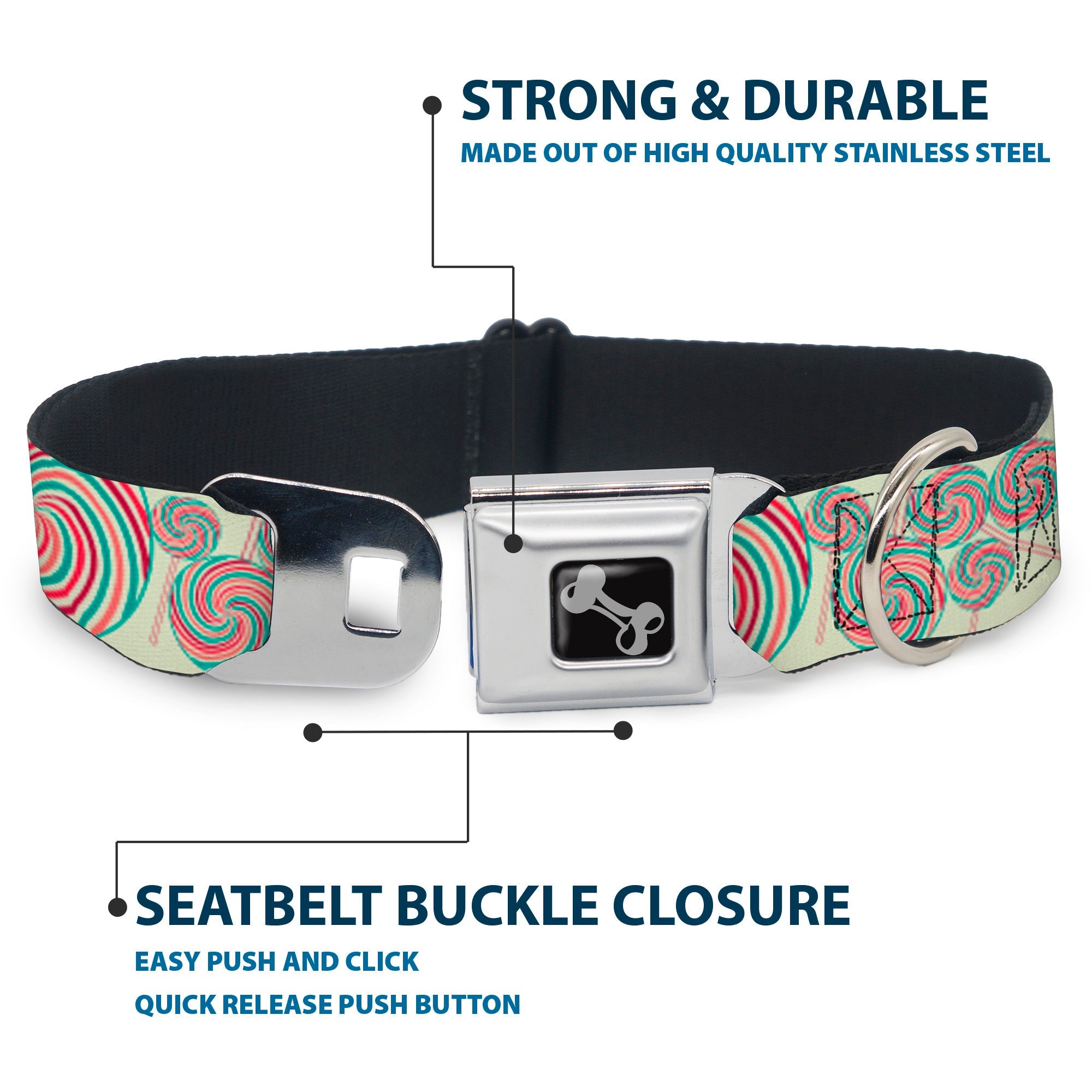 Dog Bone Seatbelt Buckle Collar - Lollipops