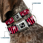 Dog Bone Seatbelt Buckle Collar - Love Me w/Sketch Stars & Stripes Black/Fuchsia/White