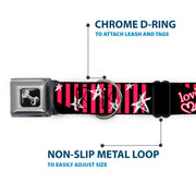 Dog Bone Seatbelt Buckle Collar - Love Me w/Sketch Stars & Stripes Black/Fuchsia/White