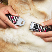 Dog Bone Black/Silver Seatbelt Buckle Collar - Love Me w/Sketch Stars & Stripes Black/White/Fuchsia
