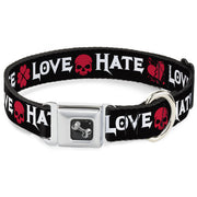 Dog Bone Seatbelt Buckle Collar - Love/Hate Black/White/Fuchsia