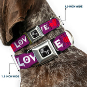 Dog Bone Seatbelt Buckle Collar - Love/Hate Purple/White/Fuchsia
