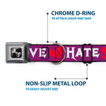 Dog Bone Seatbelt Buckle Collar - Love/Hate Purple/White/Fuchsia