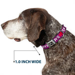 Dog Bone Seatbelt Buckle Collar - Love/Hate Purple/White/Fuchsia