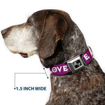 Dog Bone Seatbelt Buckle Collar - Love/Hate Purple/White/Fuchsia