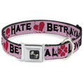 Load image into Gallery viewer, Dog Bone Seatbelt Buckle Collar - Love/Hate/Betrayal Pink/Black/Fuchsia
