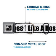 Dog Bone Seatbelt Buckle Collar - LIKE A BOSS White/Black