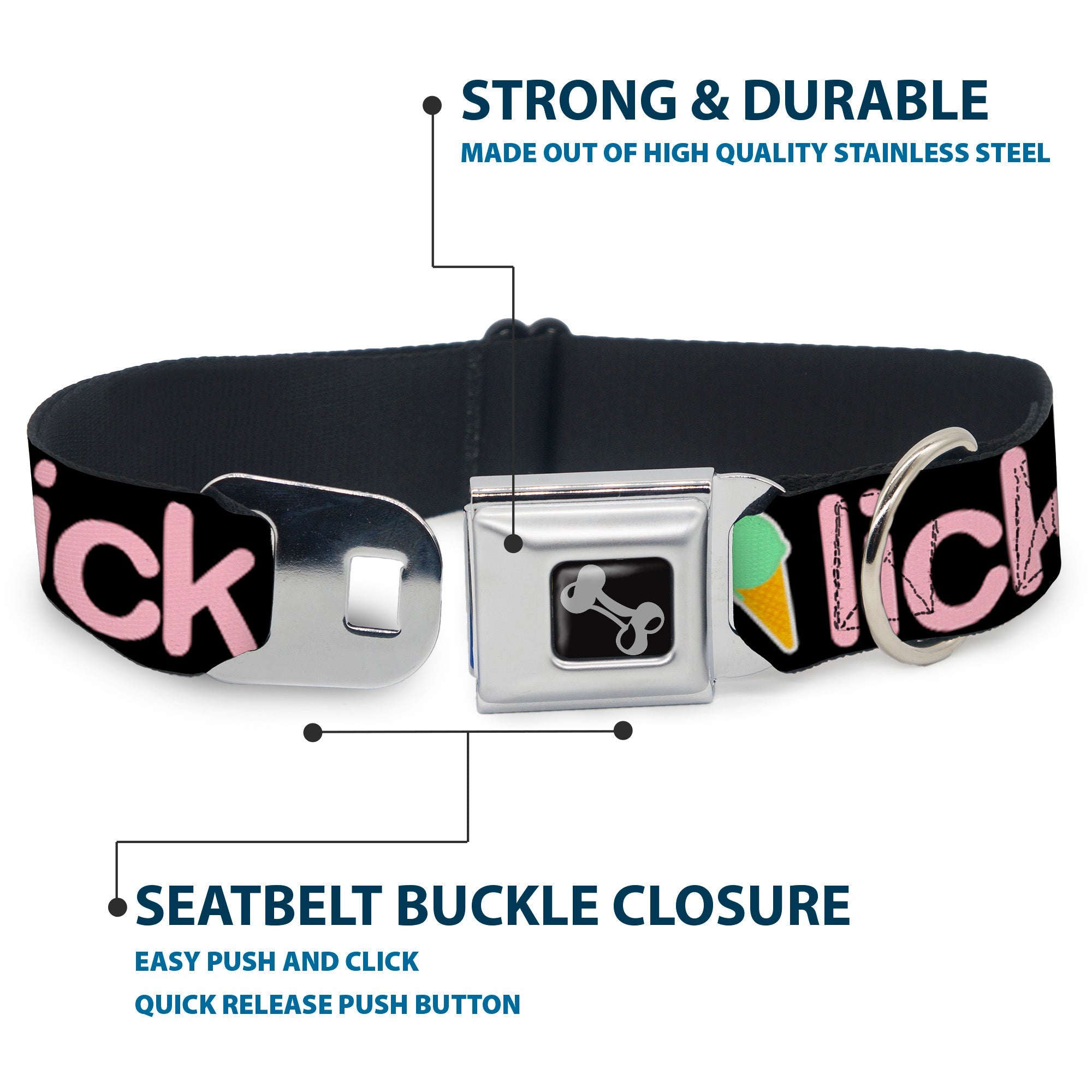 Buckle-Down Seatbelt Buckle Dog Collar - LICK ME Ice Cream Cones