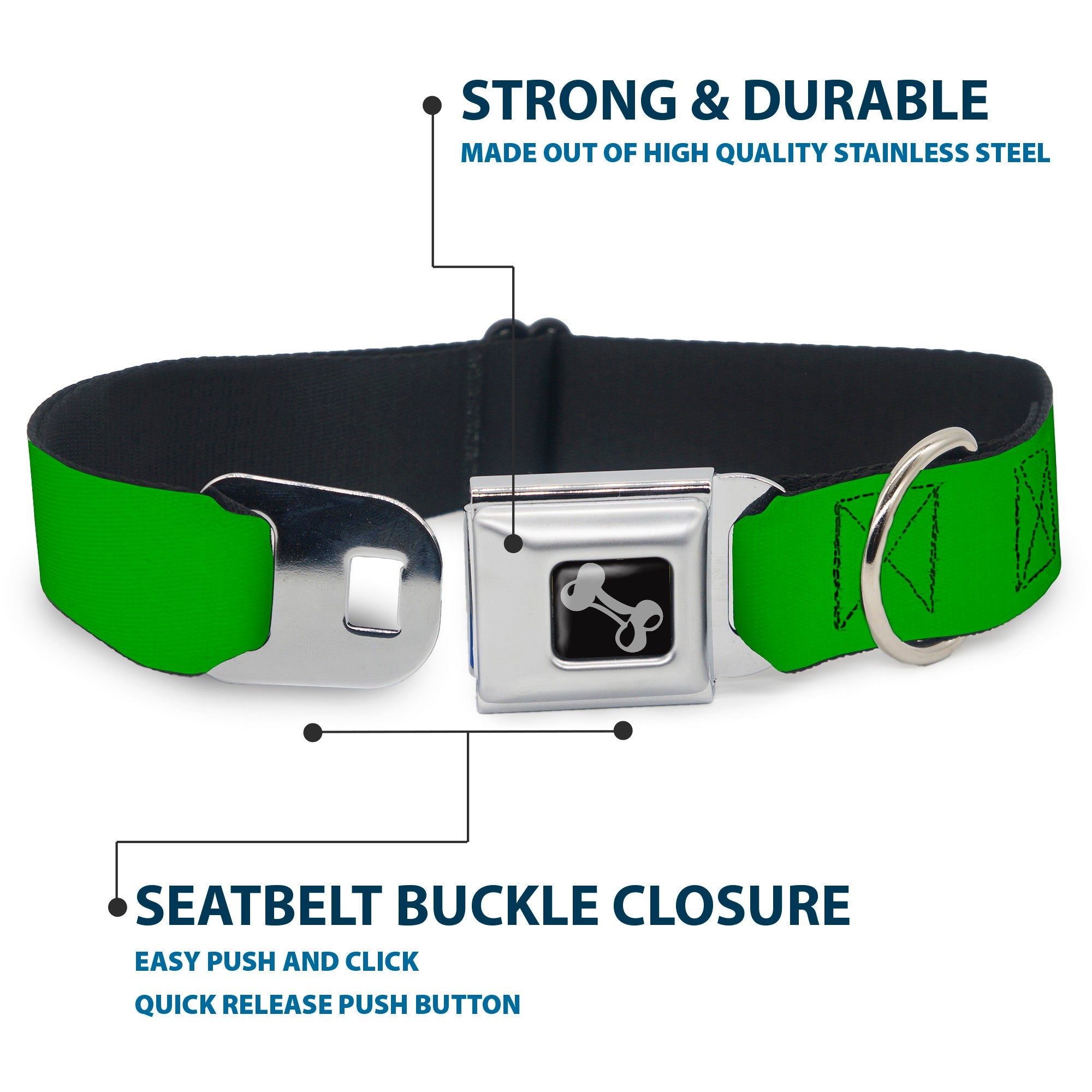 Dog Bone Seatbelt Buckle Collar - Lime Green