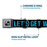 Dog Bone Seatbelt Buckle Collar - LET'S GET WEIRD Weathered Black/Bright Blue