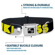 Dog Bone Black/Silver Seatbelt Buckle Collar - LIKE A BOSS Black/Yellow
