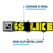 Dog Bone Black/Silver Seatbelt Buckle Collar - LIKE A BOSS Black/Yellow