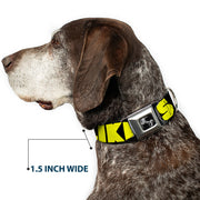 Dog Bone Black/Silver Seatbelt Buckle Collar - LIKE A BOSS Black/Yellow