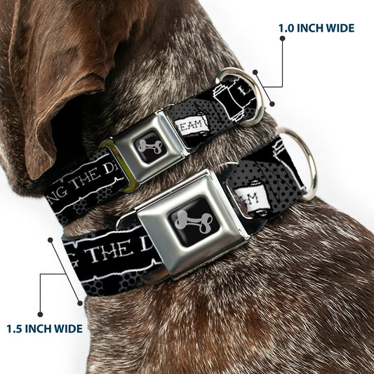 Dog Bone Seatbelt Buckle Collar - LIVING THE DREAM Scroll Gray/Black/White