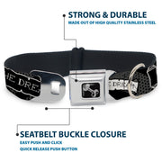 Dog Bone Seatbelt Buckle Collar - LIVING THE DREAM Scroll Gray/Black/White