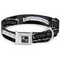 Load image into Gallery viewer, Dog Bone Seatbelt Buckle Collar - LIVING THE DREAM Scroll Gray/Black/White
