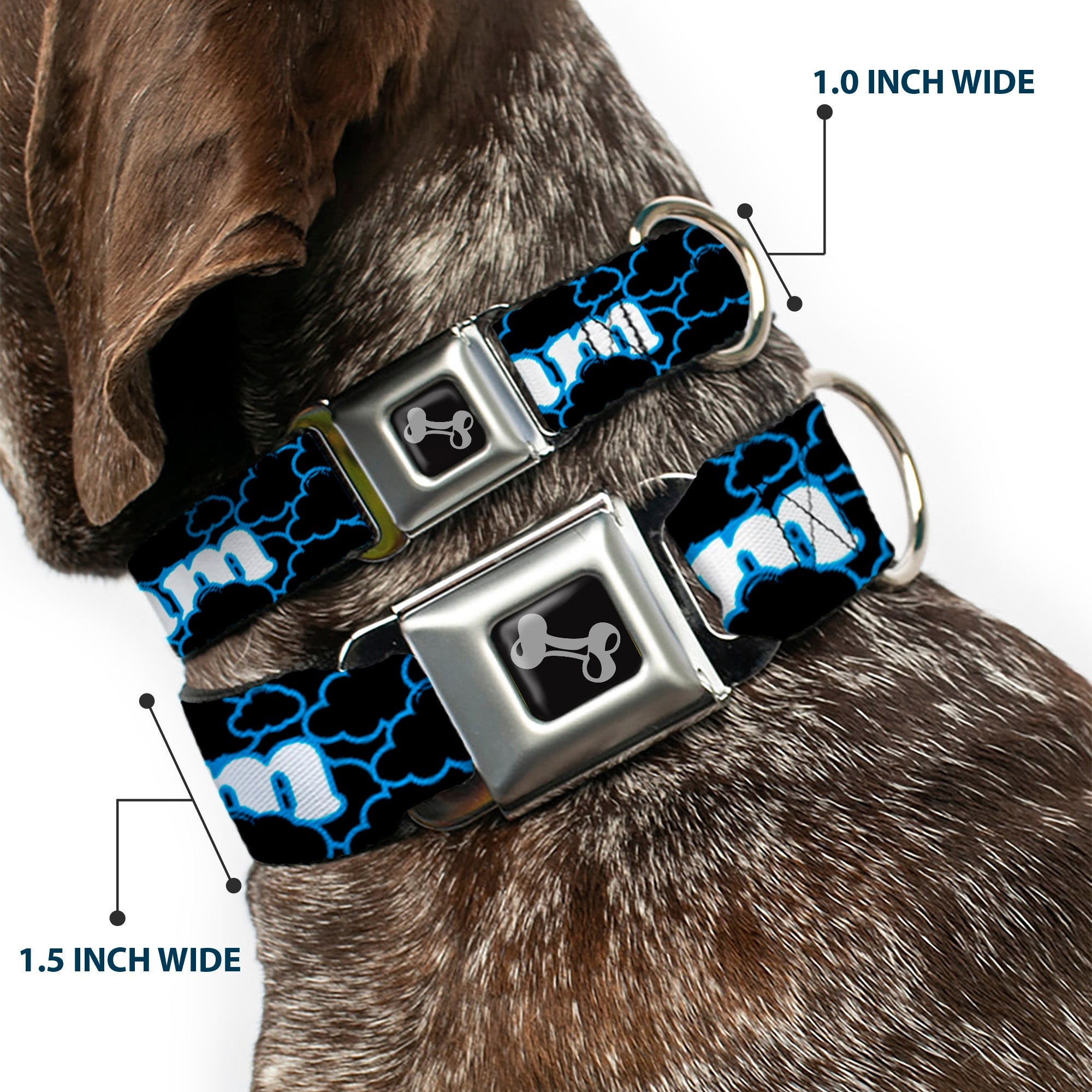 Dog Bone Seatbelt Buckle Collar - LIVING THE DREAM/Clouds Black/Blue/White