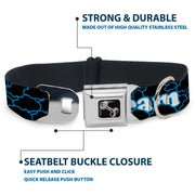 Dog Bone Seatbelt Buckle Collar - LIVING THE DREAM/Clouds Black/Blue/White