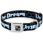Dog Bone Seatbelt Buckle Collar - LIVING THE DREAM/Clouds Black/Blue/White