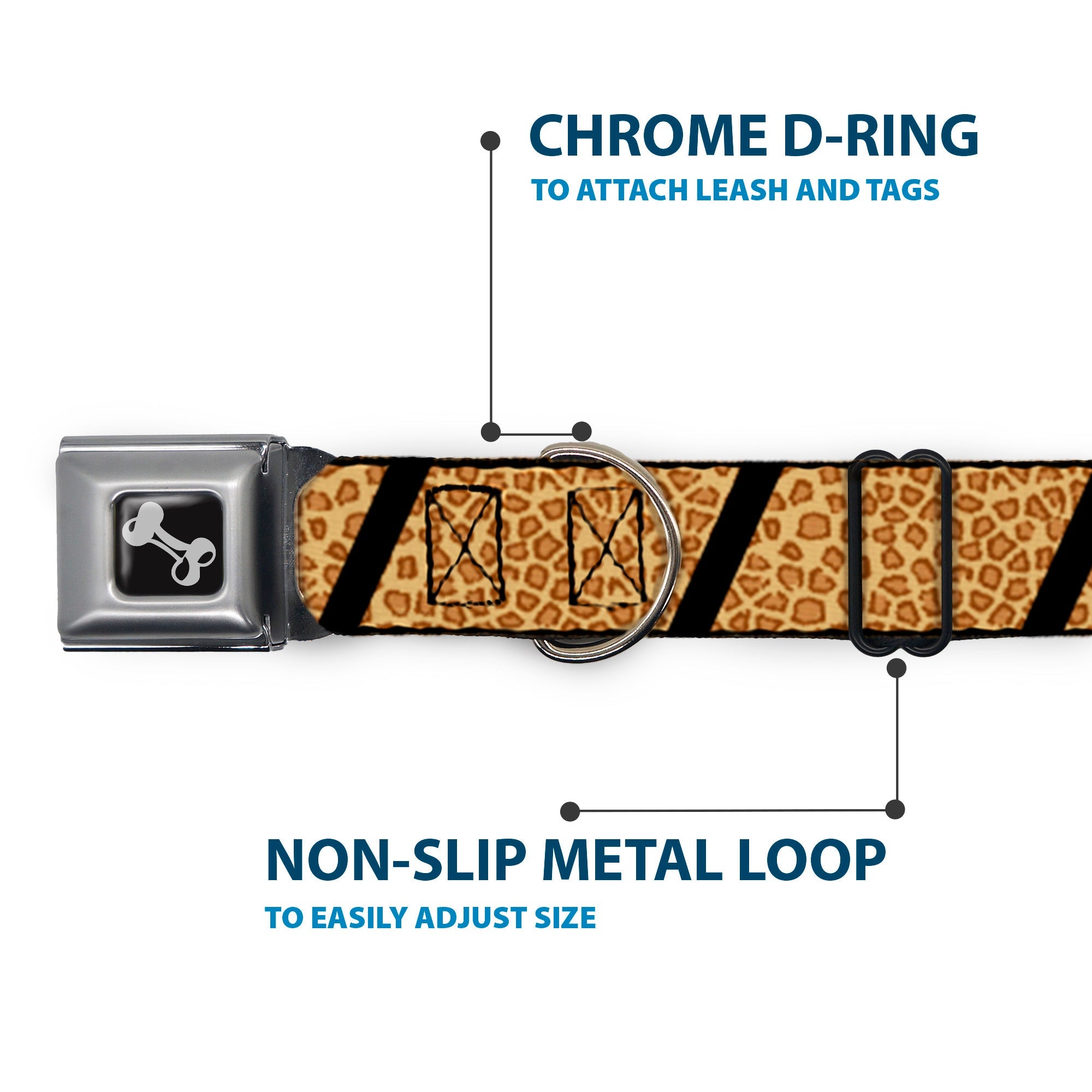 Dog Bone Seatbelt Buckle Collar - Leopard Brown/Black Slash