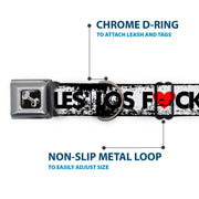 Buckle-Down Seatbelt Buckle Dog Collar - LOS F*CKIN' ANGELES Heart Weathered White/Black/Red