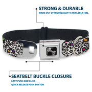Dog Bone Seatbelt Buckle Collar - Leopard White/Black/Multi Color