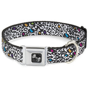 Dog Bone Seatbelt Buckle Collar - Leopard White/Black/Multi Color