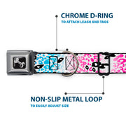 Dog Bone Seatbelt Buckle Collar - Leopard White/Pinks/Blues/Black