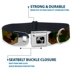 Dog Bone Seatbelt Buckle Collar - Leaf Camo Browns/Greens/Black