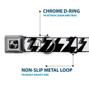 Dog Bone Seatbelt Buckle Collar - Lightning Bolts Sketch Black/White