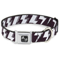 Load image into Gallery viewer, Dog Bone Seatbelt Buckle Collar - Lightning Bolts Sketch Plum/White
