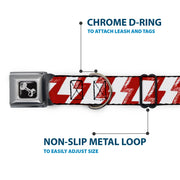 Dog Bone Seatbelt Buckle Collar - Lightning Bolts Sketch Red/White