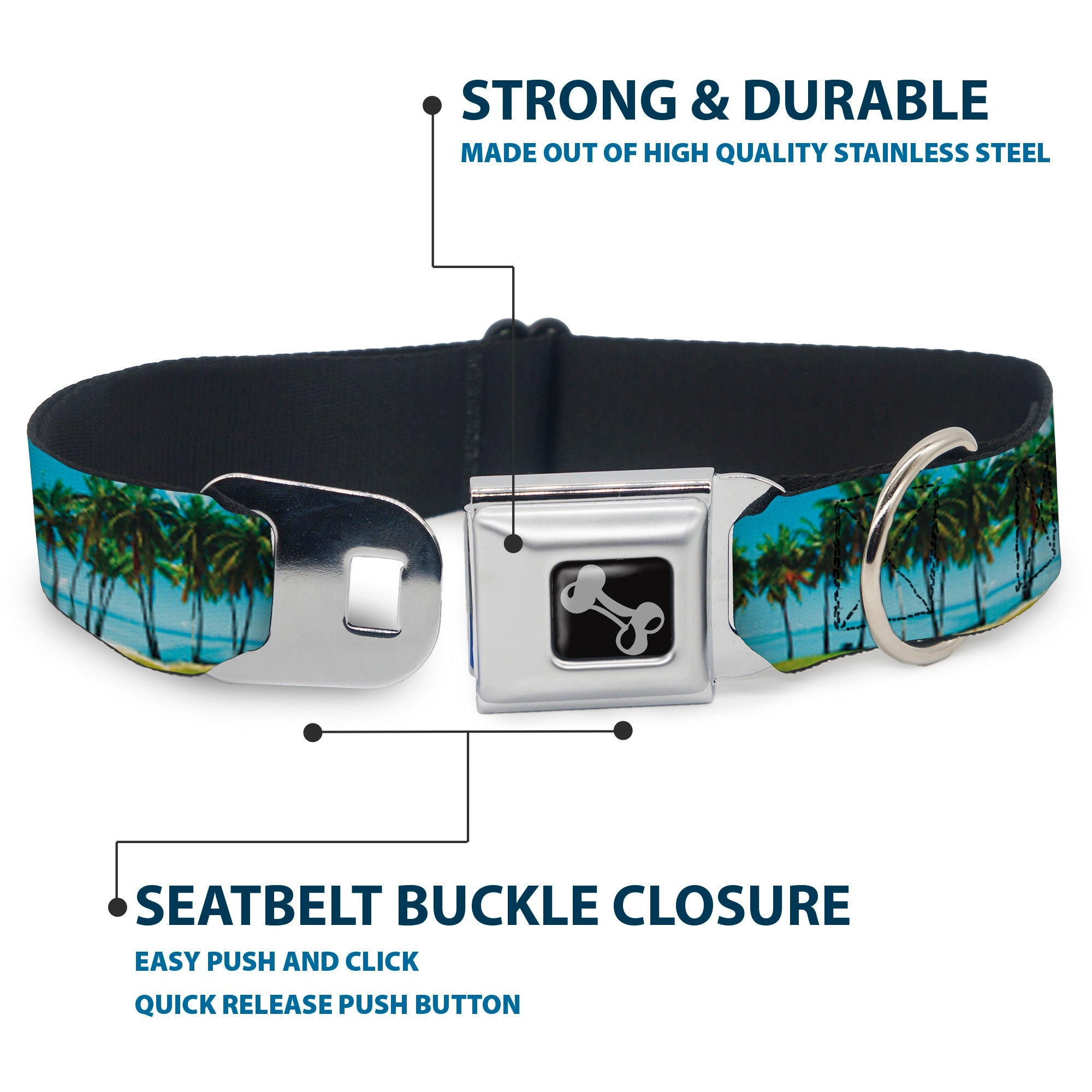 Dog Bone Seatbelt Buckle Collar - Landscape Beach Palm Trees
