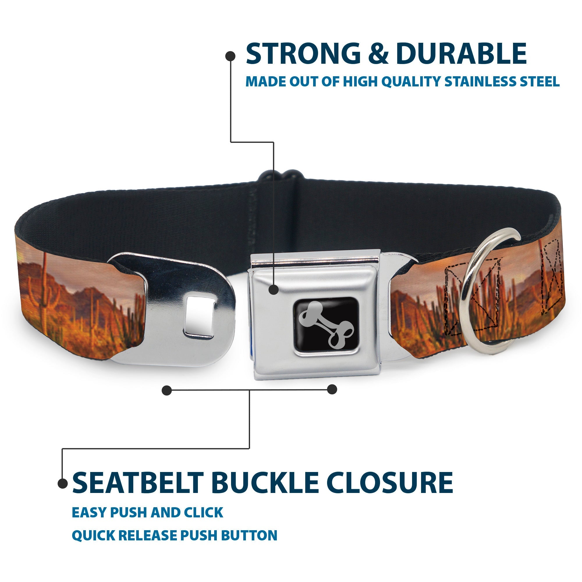 Dog Bone Seatbelt Buckle Collar - Landscape Desert Cacti
