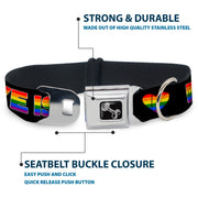 Dog Bone Black/Silver Seatbelt Buckle Collar - LOVE IS LOVE/Heart Black/Rainbow