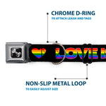 Dog Bone Black/Silver Seatbelt Buckle Collar - LOVE IS LOVE/Heart Black/Rainbow