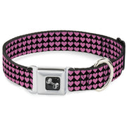 Dog Bone Seatbelt Buckle Collar - Mini Hearts Black/Pink
