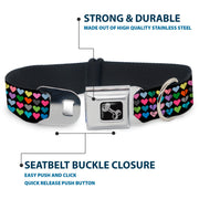 Dog Bone Seatbelt Buckle Collar - Mini Hearts Black/Multi Color