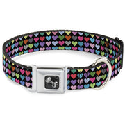 Dog Bone Seatbelt Buckle Collar - Mini Hearts Black/Multi Color