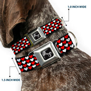 Dog Bone Seatbelt Buckle Collar - Mini Hearts Black/Red/White