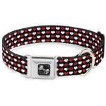 Dog Bone Seatbelt Buckle Collar - Mini Hearts Black/Red/White