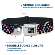 Dog Bone Seatbelt Buckle Collar - Mini Stars Black/Pink/Blue/White