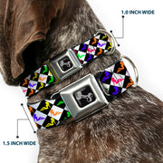 Dog Bone Seatbelt Buckle Collar - Mud Flap Girl Diamonds Black/White/Multi Neon